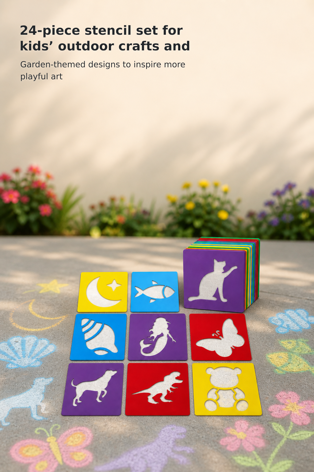 24-Piece Garden Sidewalk Chalk Stencil Set