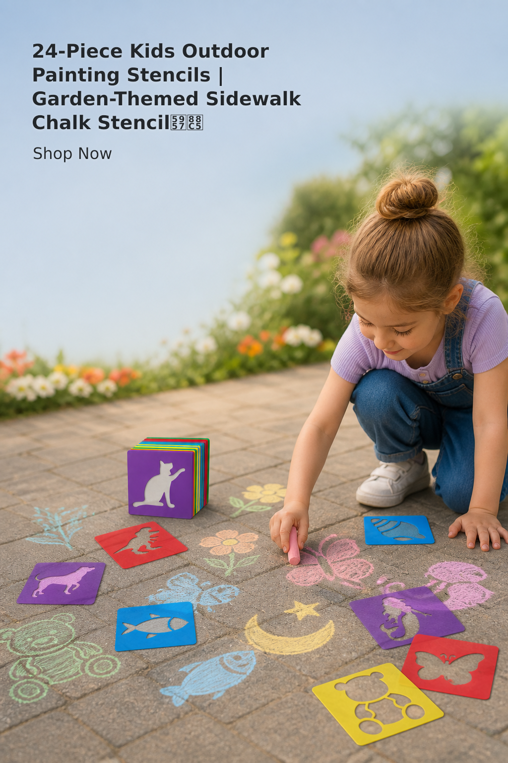 24-Piece Garden Sidewalk Chalk Stencil Set